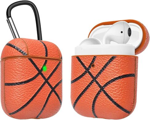 AirPods Case, Takfox Airpod Case Accessories Cover Protective Shockproof Scratch Resistance Leather Headphone Case with Carabiner/Keychain Skin for Apple Airpods 2 & AirPods 1 Charging Case-Baseball in Saudi Arabia