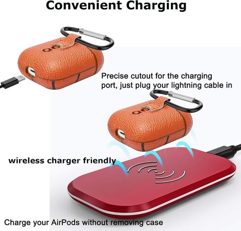 AirPods Case, Takfox Airpod Case Accessories Cover Protective Shockproof Scratch Resistance Leather Headphone Case with Carabiner/Keychain Skin for Apple Airpods 2 & AirPods 1 Charging Case-Baseball in Saudi Arabia