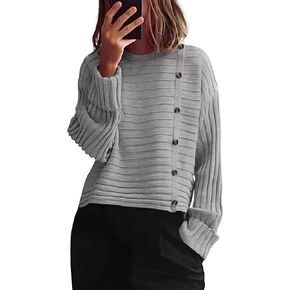 PRETTYGARDEN Womens Sweaters Fall 2024 Casual Long Sleeve Crewneck Button Loose Winter Knit Pullover Sweater Tops