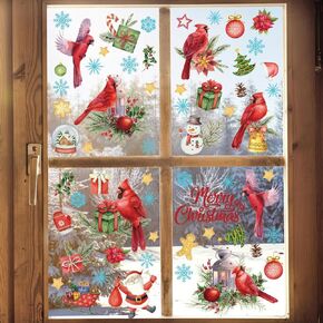 4 Sheets Christmas Window Clings Cute Elk Santa Claus Snowflake Snowman Gnome Window Decals Double-Sided Christmas Window Decor for Xmas Winter Home Office School Decor Party Supplies