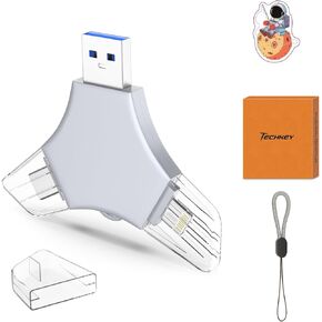 محرك أقراص فلاش USB 3.0 بسعة 64 جيجابايت لهاتف iPhone، عصا تخزين لحفظ الصور 3 في 1 للذاكرة الخارجية للصور/الفيديو/حفظ البيانات/النسخ الاحتياطي، V2.48 محركات أقراص إبهام عالية السرعة لأجهزة iPhone/iPad/Android/PC - رمادي فحمي in Kuwait