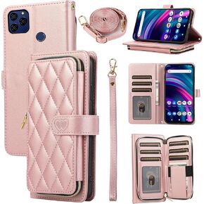 Argyle Wallet Case for BLU G91s with Wrist Strap Shoulder Strap, 9+ Card Slots Zipper Purse Luxury PU Leather Stand Checkered Cell Phone Cover for Blue G 91s 6.8 6.8" 2022 Women Deep Purple
