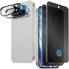 2 Pack Privacy Screen Protector for Google Pixel 9 Pro XL + 2 Pack Camera Lens Protector,Support Fingerprint Unlock,Anti-Spy Tempered Glass,Anti Scratch,Case Friendly