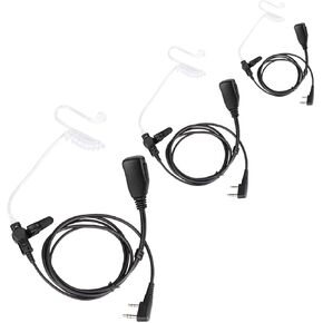 Covert Acoustic Tube Walkie Talkie Earpiece Surveillance Headset with Mic Compatible with BAOFENG Kenwood 2 Pin Two Way Radio(3 Packs)
