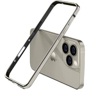New Aluminum Frame Metal Bumper Frame Slim Hard Case Cover for iPhone16 ProMax, Metal Frame Armor with Soft Inner Bumper, Raised Edge Protection (Gold Titanium, for iPhone16 Pro Max)