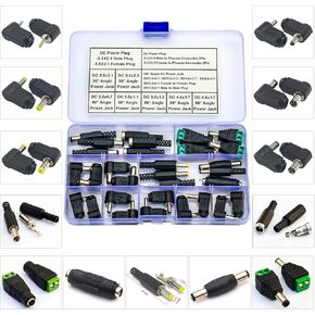 DC Power Jack 90 Degree Angle Connector Assorted Kit, DC Power Supply Jack DC2.5x0.7 DC3.5x1.1 DC3.5x1.3 DC4.0x1.7 DC4.8x1.7 Plugs DC5.5x2.1 Female to Female Male to Male Plug (DC-90°-Kit)