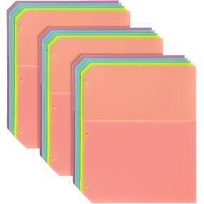 Oxford Poly Binder Dividers, Double Pocket, 3 Hole Punch Organizers, Bright Colors, 5 Untabbed Non-Stick Organizers, Pack of 3 Index Dividers (59800)