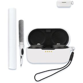 Case for Denon PerL Pro 2024 True Wireless Earbuds, Soft Silicone Protective Portable Scratch Shock Resistant Shell with Cleaner Kit & Carabiner & Lanyard，White