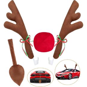 Car Reindeer Antlers & Nose Christmas Costume Auto Decoration, Rudolph Reindeer Jingle Bell Added to Holiday Spirit by Angooni