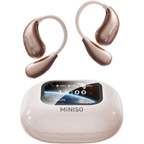 سماعات أذن مفتوحة MINISO M95، سماعات أذن لاسلكية حقيقية فوق الأذن مع شاشة تعمل باللمس، سماعة رأس بلوتوث 5.4 OWS مع خطافات أذن لتقليل الضوضاء IPX5 مقاومة للماء للرياضة والقيادة والعمل، وردي