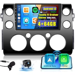 4+64G Android 13 Car Stereo for Toyota FJ Cruiser 2006-2023 with Wireless Carplay Android Auto, 9 Inch IPS 1280 * 720 Touch Screen Car Radio with Backup Camera GPS WiFi BT DSP FM RDS Radio EQ SWC