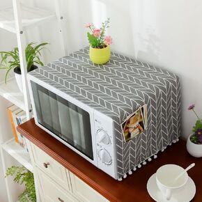 Linen Microwave Oven Dust Cover with Side Storage Bag Microwave Oven Cover Dust and Oil Proof Cloth Decoration Kitchen Utensil Cover 11.8"x35.4" - Newspaper