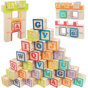 Building Blocks Set Wooden Blocks for Toddlers Rainbow ABC Letter Alphabet Stacking Blocks 27 Pcs Montessori Toys Educational Learning Toys for Kids Age 18 Months for Girls Boys