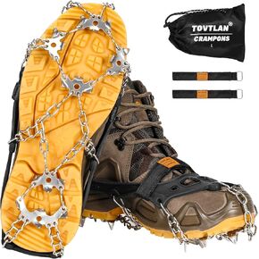 Crampons for Shoes, Ice Cleats for Shoes and Boots, 19 Stainless Steel Spikes, Snow Grips for Winter Outdoor Hiking,Fishing and Walking