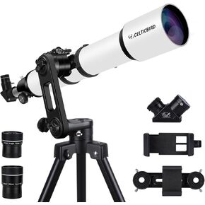 Telescopes for Adults Astronomy, 90mm Aperture 700mm Refractor Telescopes for Adults Beginners Kids with High Precision Adjustment, Ultra-Stable Vertisteel AZ Mount Base Tripod, Phone Adapter (White)