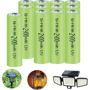12 Packs AA 2400mAh High Capacity Rechargeable Batteries,1.2 Volt NiMH Low Self Discharge for Outdoor Solar Lights,Path Light, Keyboard, Microphones & More Home Devices