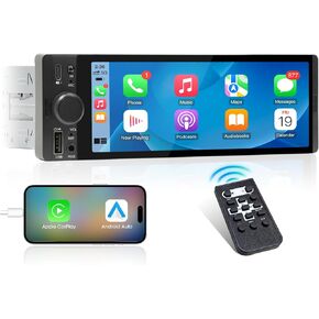 Single Din CarPlay Stereo Receiver: 6.5 Inch Android Auto Touchscreen - Bluetooth MirrorLink IPS Display AM FM Radio Type-C Charge USB AUX-in HD Backup Camera Input Audio Output
