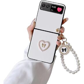 Case for Motorola Razr 2023, Cute Razr 2023 Case with Strap, Stylish Heart Design PU Leather Hard Protective Shookproof Flip Phone Case for Motorola Moto Razr 2023 (Black)