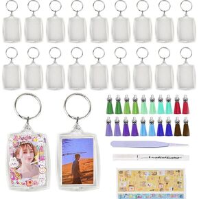 YCOSAN Acrylic Photo Frame Keyrings,1.58 x 2.2 inch/4 x 5.7cm Personalized Keychains, Photo Insert Keychains, 52 Pcs DIY Picture Keychains Kit