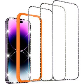 3 Pack Screen Protector with Diamonds for iPhone 15 Plus (6.7") Screen Protector Tempered Glass, Case Friendly Anti Scratch Bubble Free Ultra Resistant
