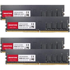 【DDR4 RAM】 GIGASTONE 64GB Kit (4x16GB) DDR4 3200MHz (2933MHz or 2666MHz) PC4-25600 (PC4-23400, 21300) CL22 1.2V UDIMM 288 Pin Unbuffered Non ECC High Performance PC Desktop Memory Upgrade