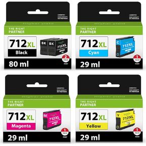 712XL 712 Ink Cartridges High Yield (5-Pack, 80-ml 2Black, 29-ml 1Cyan/1Magenta/1Yellow) Replacement for HP Ink 712 712XL for DesignJet T210 T230 T630 T650 Studio Plotter Printer