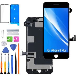 Screen Replacement for iPhone 8 Plus LCD Display FHD Touchscreen Digitizer Frame Mounting with Earphone, Front Camera, Proximity Sensor,Waterproof Adhesive,Repair Kits (Black)