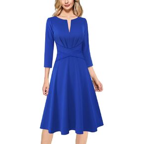 VFSHOW Womens Front Zipper Office Business Work Church Professional Slim Fit Knee Length A Line Fit and Flare Dress