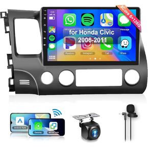 8Core 6+128G Car Stereo for Honda Civic 2006-2011 Wireless Carplay Android Auto,10.1“ 1280 * 720P IPS Touch Screen Radio, Android13/GPS/WiFi/32EQ DSP Audio/Bluetooth5.0/SWC+Backup Camera