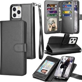 Tekcoo Wallet Case for iPhone 13 Pro Max (6.7 inch) 2021 Luxury ID Cash Credit Card Slots Holder Carrying Pouch Folio Flip PU Leather Cover [Detachable Magnetic Hard Case] Lanyard - Black