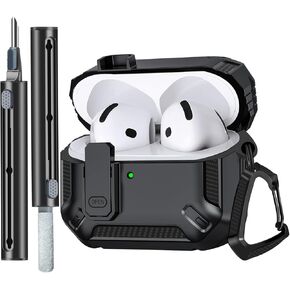 Case for AirPods 4 Cover, Secure Lock Design Case Cover with Cleaning Kit Keychain Compatible with Apple Airpods 4th Generation(2024), Auto-Open,Precise Cutout, All-Around Drop Protection (Black)