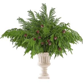 6 Pieces Christmas Norfolk Pine Branches with Pine Cones Artificial Norfolk Pin Needle Branches DIY Crafts Faux Greenery for Xmas Indoor Outdoor Garland Wreath Craft Home Decor, 18 Inch