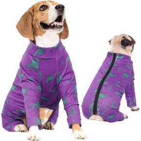 IDOMIK Dog Pajamas,Soft Dog Pjs Clothes with Zipper,Breathble Dog Shirts for Boys Girls,Dog Apparel Shirt Onesie,Dog Recovery Suit for Small Medium Large Dogs,Dog Anxiety Relief Onesies Purple,XS