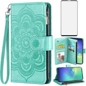 Asuwish Compatible with Samsung Galaxy S10 Plus Wallet Case and Tempered Glass Screen Protector Flip Card Holder Cell Phone Cover for Glaxay S10+ Galaxies S10plus 10S Edge S 10 10plus Cases Rose Gold