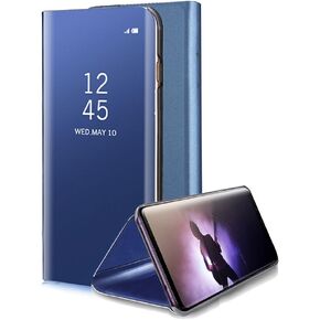 for Samsung Galaxy Note 8 Mirror Case, Aearl Plating PC Smart Clear View Window Flip Standing Cover Full Body Protective Bumper Shell with Screen Protector Kickstand for Galaxy Note 8 - Blue