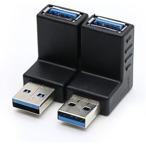 2 Pack USB 3.0 Adapter 90 Degree Male to Female Combo Vertical Up and Down Angle Coupler Connector，USB 3.0 Male to Female 90 Degree Right Angle Extension Adapter