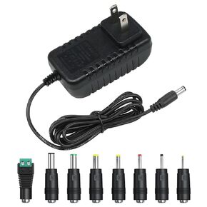 12V 2A AC Power Supply Adapter Cord with 8 Interchangeable DC Plugs for Security Camera CCTV, Router, LED Strip 12VDC Power Adapter OLA018-Plug