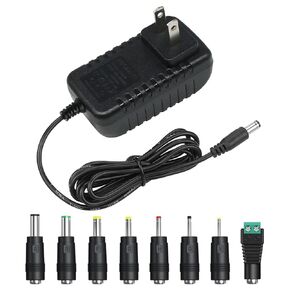 12V 1A AC Power Supply Adapter Cord with 8 Interchangeable DC Plugs for Security Camera CCTV, Router, LED Strip 12VDC Power Adapter OLA017