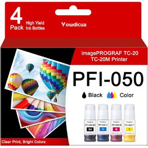 PFI050 PFI-050 Ink Refill 4-Pack(BK/C/M/Y) Replacement for Canon imagePROGRAF TC-20 TC-20M Printer
