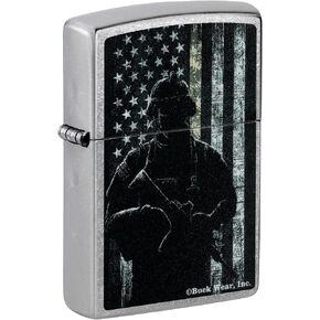 Zippo Lighter: Soldier with American Flag - Street Chrome 81499
