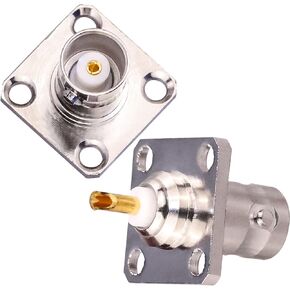 2PCS BNC Female 4 Holes Connector, BNC Flange Panel Chassis Mount Coaxial Solder Connector Coax Adapter BNC Converter for Coaxial Cable, Wireless LAN Devices
