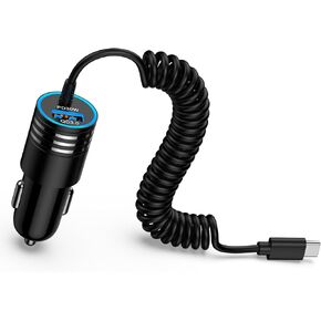 48W Super Fast Car Charger USB C for Samsung Galaxy S24 FE Ultra A16 5G A15 A14 A35 A55 S23 S22 S21, iPhone 16 Pro Max/16/15 Pro/Plus, Android Phone Type C Car Charger Adapter with USB C Coiled Cable