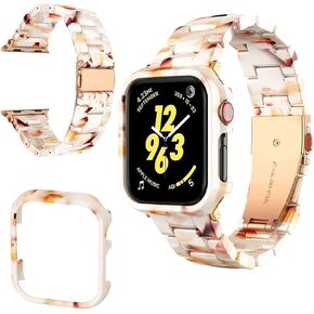 Tekcoo [Resin Band with Case Compatible For Apple Watch 40mm 41mm 44mm 45mm Women Men Fashion Thin Light Strap Bracelet with Bumper Cover Replacement For iWatch Series 8 7 6 5 4 SE 2022 [Black,40mm]