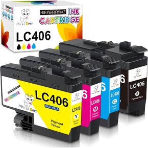 Miss Deer Compatible LC406 Ink Cartridges Replacement for Brother LC 406 LC406XL Work with MFC-J4335DW MFC-J4345DW MFC-J4535DW MFC-J5855DW MFC-J5955DW MFC-J6555DW MFC-J6955DW Printer 4-Pack (BK/C/Y/M)