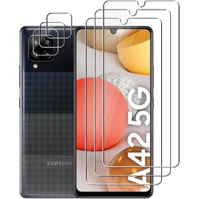 (3+3) For Samsung Galaxy A42 5G (3 Pack) Tempered Glass Screen Protector and (3 Pack) Camera Lens Protector, 9H Hardness, 2.5D, Anti Scratch, HD Clear