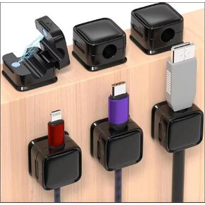 8 Pack Magnetic Cord Organizer, Under Desk Cable Management, Adjustable Cord Holder Wire Organizer and Cable Management Wire Keeper (Black)
