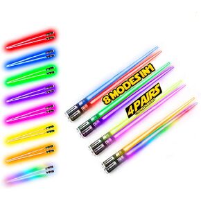 LIGHTSABER CHOPSTICKS LIGHT UP STAR WARS LED Glowing Light Saber Chop Sticks REUSABLE Sushi Lightup Sabers Bright LEDs - 8 Color Modes - 2 Pairs