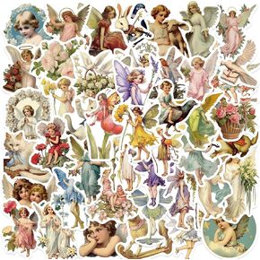 50PCS Vintage Aesthetic Stickers Retro Art Stickers Oil Painting Elves Stickers Little Angel Stickers for Adult Women Teen Grils, Waterproof Vinyl Decals for Water Bottle Laptop Computer Phone Case