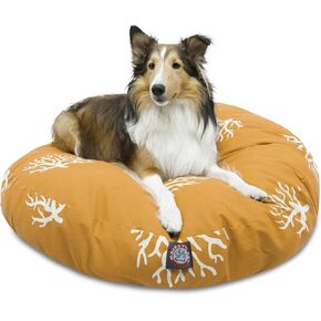 Yellow Coral Medium Round Indoor Outdoor Pet Dog Bed With Removable Washable Cover By Majestic Pet Products
