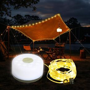 Camping String Lights, 2 in 1 Outdoor String Lights with 8 Lighting Modes, Waterproof 32.8FT Portable Stowable Camping Lights for Camping, Yard, Party Decor and Holiday Christmas Gift